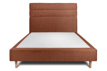 Lit 160x200 cm - Sommier tapissier H35 cm + tête de lit à lignes - Tissu Bouclette Terracotta