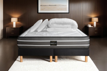 Pack lit complet 200x200 cm - Matelas + 2 Sommiers Noirs + 2 oreillers + Couette - Exclusive