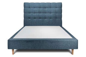 Lit 135x190 cm - Sommier tapissier H35 cm + tête de lit capitonnée - Tissu Bouclette Bleu