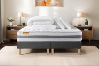 Pack lit complet 180x200 cm - Matelas + 2 Sommiers Gris + 2 oreillers + Couette - Memo Spring
