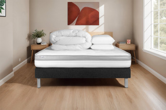 Pack lit complet 200x200 cm - Matelas + Sommier Noir (en kit) + 2 oreillers + Couette - Vital Relax