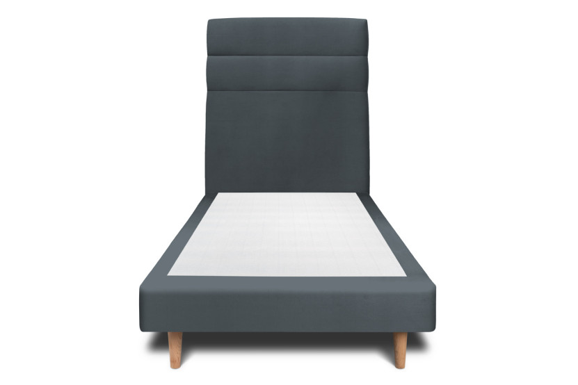 Lit 90x190 cm - Sommier tapissier H29 cm + tête de lit à lignes - Tissu Velours Gris Anthracite
