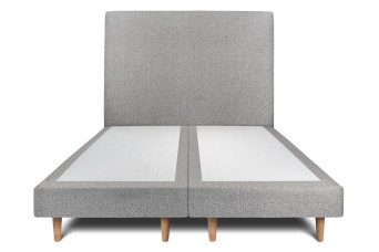Lit 2x 90x200 cm - Sommier tapissier H29 cm + tête de lit tapissée - Tissu Bouclette Gris