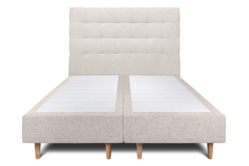 Lit 2x 90x200 cm - Sommier tapissier H35 cm + tête de lit capitonnée - Tissu Toile natté Beige Clair