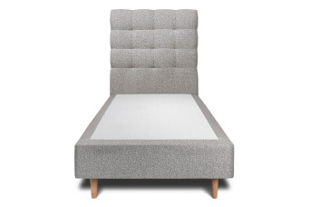 Lit 90x200 cm - Sommier tapissier H35 cm + tête de lit capitonnée - Tissu Bouclette Gris