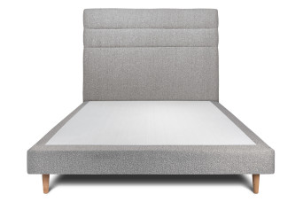 Lit 135x190 cm - Sommier tapissier H29 cm + tête de lit à lignes - Tissu Bouclette Gris