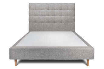 Lit 150x190 cm - Sommier tapissier H35 cm + tête de lit capitonnée - Tissu Bouclette Gris