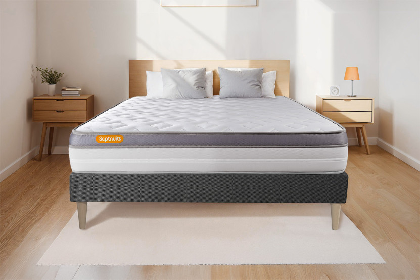 Ensemble Matelas Sommier 140x190 cm - Sommier Gris (déjà monté) - Memo Zen