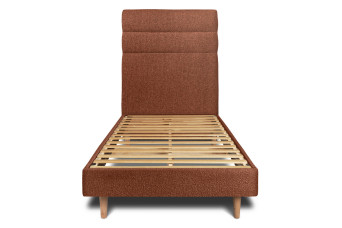 Lit 90x190 cm - Sommier à lattes H29 cm + tête de lit à lignes - Tissu Bouclette Terracotta