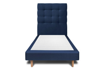 Lit 90x190 cm - Sommier tapissier H29 cm + tête de lit capitonnée - Tissu Velours Bleu Océan