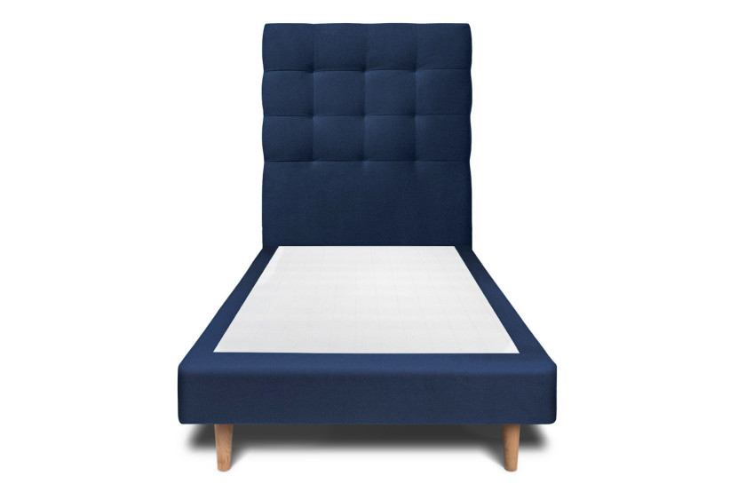 Lit 90x190 cm - Sommier tapissier H29 cm + tête de lit capitonnée - Tissu Velours Bleu Océan