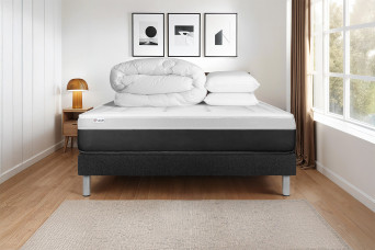 Pack lit complet 180x200 cm - Matelas + Sommier Noir (en kit) + 2 oreillers + Couette - Vital Form