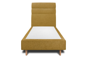 Lit 90x190 cm - Sommier tapissier H35 cm + tête de lit à lignes - Tissu Toile natté Jaune