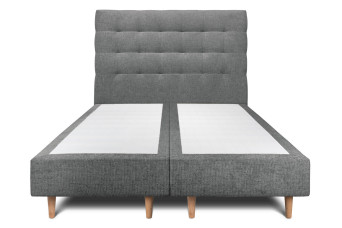 Lit 2x 90x200 cm - Sommier tapissier H35 cm + tête de lit capitonnée - Tissu Toile natté Gris Anthracite