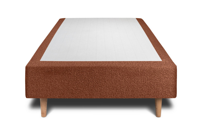 Lit 90x190 cm - Sommier tapissier H35 cm + tête de lit capitonnée - Tissu Bouclette Terracotta