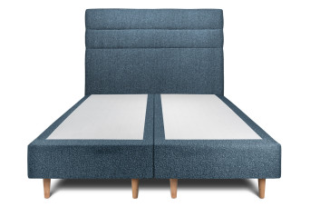 Lit 2x 90x200 cm - Sommier tapissier H35 cm + tête de lit à lignes - Tissu Bouclette Bleu