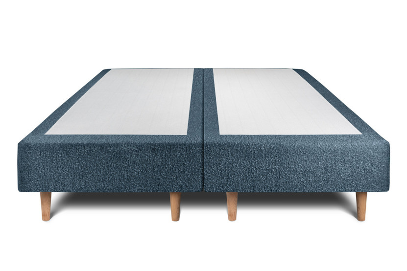 Lit 2x 90x200 cm - Sommier tapissier H35 cm + tête de lit tapissée - Tissu Bouclette Bleu