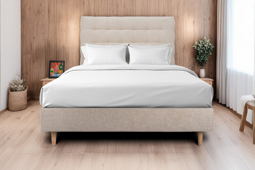 Tête de lit 140 cm Capitonnée - Tissu Toile Natté Beige Brun