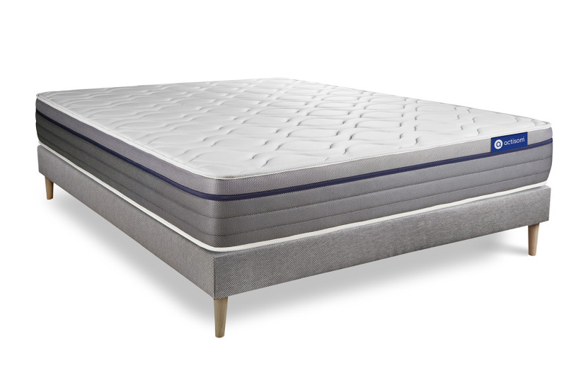 Ensemble Matelas Sommier 120x200 cm - Sommier Gris (en kit) - ActiMemo Zen