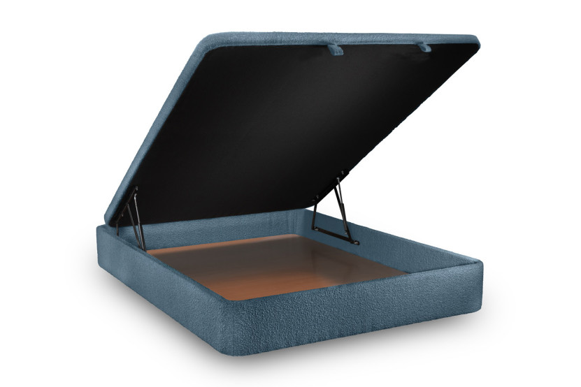 Lit coffre 180x200 cm avec Tête de lit tapissée - Tissu Bouclette Bleu