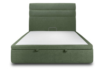 Lit coffre 180x200 cm avec Tête de lit à lignes - Tissu Toile natté Vert Kaki