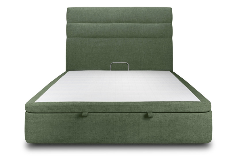 Lit coffre 180x200 cm avec Tête de lit à lignes - Tissu Toile natté Vert Kaki
