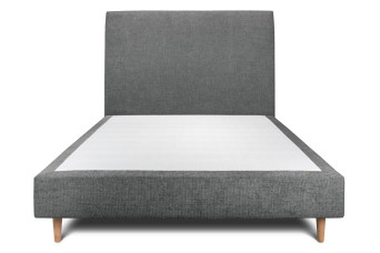 Lit 160x200 cm - Sommier tapissier H35 cm + tête de lit tapissée - Tissu Toile natté Gris Anthracite
