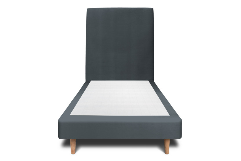 Lit 90x190 cm - Sommier tapissier H29 cm + tête de lit tapissée - Tissu Velours Gris Anthracite