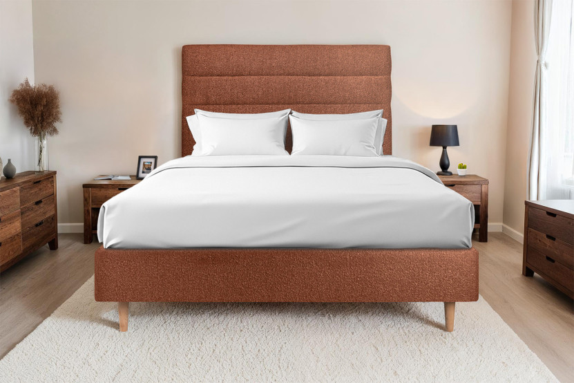 Tête de lit 180 cm Lignes - Tissu Bouclette Terracotta