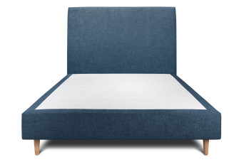 Lit 140x200 cm - Sommier tapissier H35 cm + tête de lit tapissée - Tissu Toile natté Bleu Océan