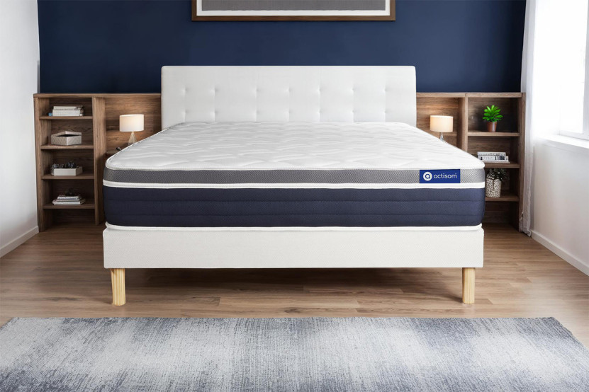Ensemble Matelas Sommier 140x190 cm - Sommier Blanc (en kit) - Actimemo Confort