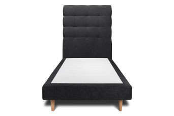 Lit 90x190 cm - Sommier tapissier H29 cm + tête de lit capitonnée - Tissu Toile natté Noir