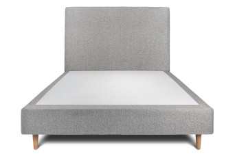 Lit 140x190 cm - Sommier tapissier H35 cm + tête de lit tapissée - Tissu Bouclette Gris