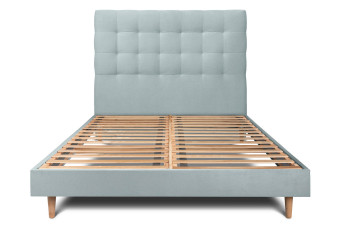 Lit 180x200 cm - Sommier à lattes H29 cm + tête de lit capitonnée - Tissu Velours Gris Bleuté