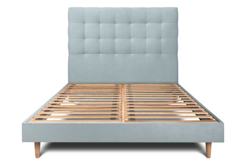 Lit 180x200 cm - Sommier à lattes H29 cm + tête de lit capitonnée - Tissu Velours Gris Bleuté