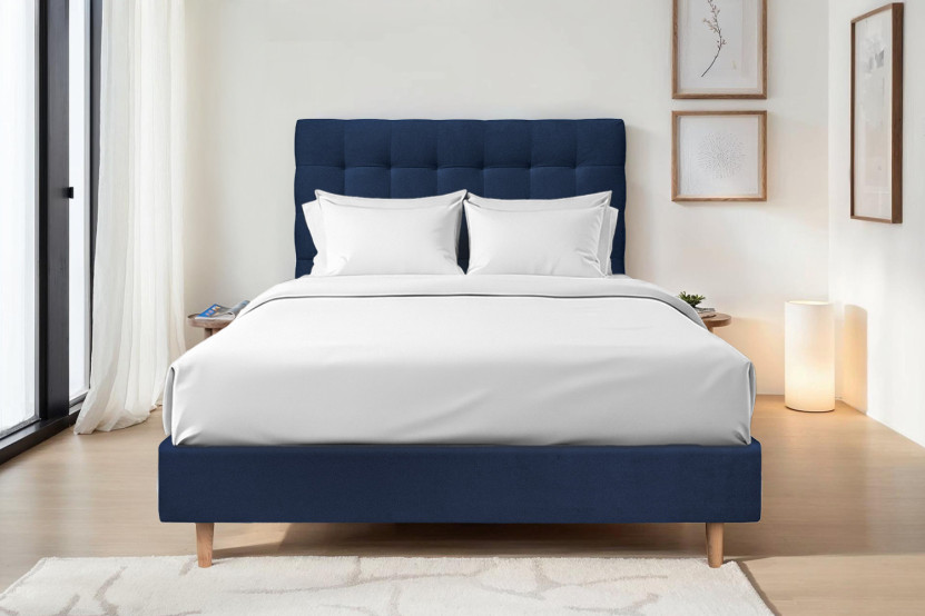 Tête de lit 180 cm Capitonnée - Tissu Velours Bleu Ocean