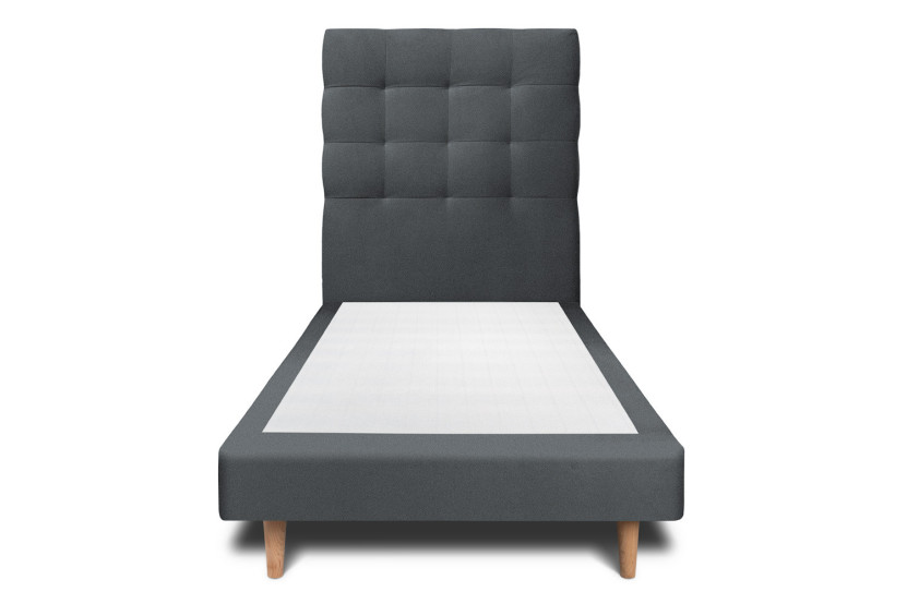 Lit 90x200 cm - Sommier tapissier H29 cm + tête de lit capitonnée - Tissu Velours Gris Anthracite
