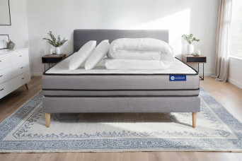 Pack lit complet 180x200 cm - Matelas + Sommier Gris (en kit) + 2 oreillers + Couette - Actilatex Night