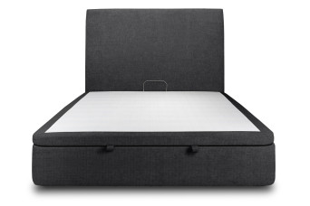 Lit coffre 180x200 cm avec Tête de lit tapissée - Tissu Toile natté Noir