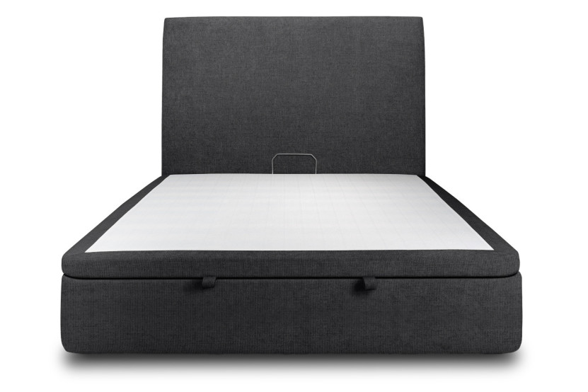 Lit coffre 180x200 cm avec Tête de lit tapissée - Tissu Toile natté Noir