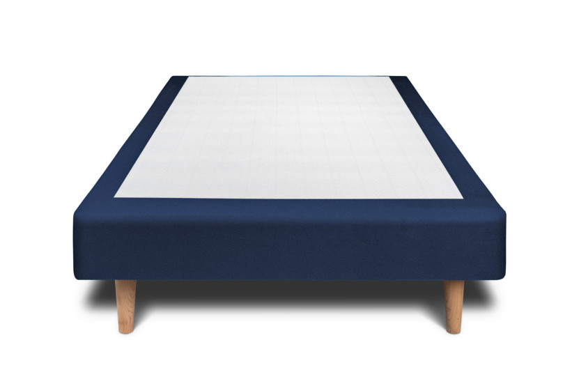 Lit 90x190 cm - Sommier tapissier H29 cm + tête de lit tapissée - Tissu Velours Bleu Océan