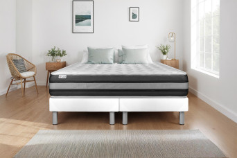 Ensemble Matelas Sommier 200x200 cm - 2 Sommiers Blanc - Vitalspring Zen