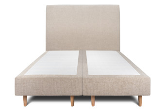 Lit 2x 90x200 cm - Sommier tapissier H35 cm + tête de lit tapissée - Tissu Toile natté Beige Brun
