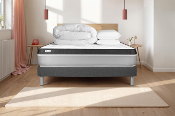 Pack lit complet 200x200 cm - Matelas + Sommier Gris (en kit) + 2 oreillers + Couette - Vital Ergo