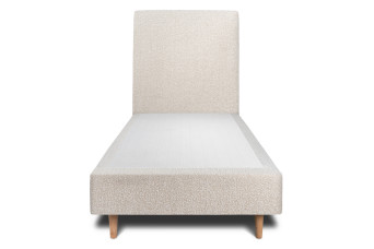 Lit 90x200 cm - Sommier tapissier H35 cm + tête de lit tapissée - Tissu Bouclette Beige Clair