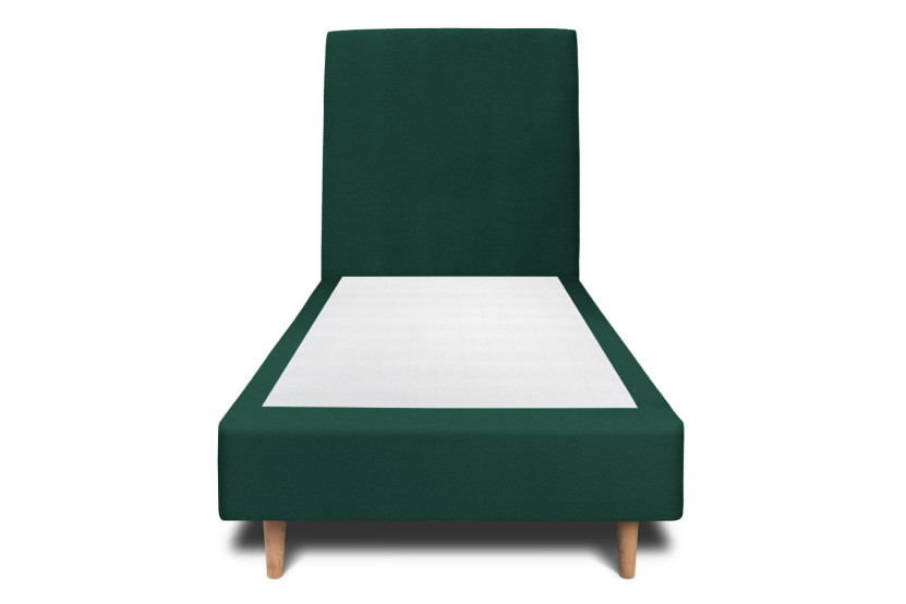 Lit 90x190 cm - Sommier tapissier H35 cm + tête de lit tapissée - Tissu Velours Vert