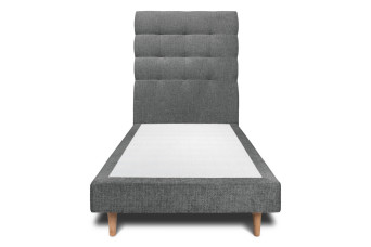 Lit 90x190 cm - Sommier tapissier H29 cm + tête de lit capitonnée - Tissu Toile natté Gris Anthracite