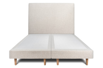 Lit 2x 90x200 cm - Sommier tapissier H29 cm + tête de lit tapissée - Tissu Bouclette Beige Clair