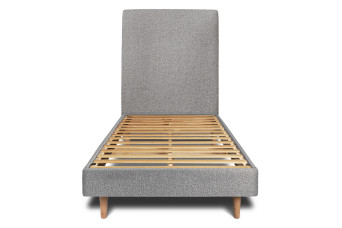 Lit 90x200 cm - Sommier à lattes H29 cm + tête de lit tapissée - Tissu Bouclette Gris