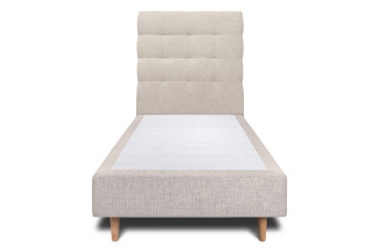 Lit 90x190 cm - Sommier tapissier H35 cm + tête de lit capitonnée - Tissu Toile natté Beige Clair